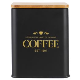 12 pieces Home Basics Bistro 50 oz. Tin Coffee Canister with Bamboo Top, Black - Storage & Organization
