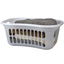 12 pieces Home Basics Curved Hip Holding Large Capacity Lightweight Plastic Laundry Basket with Easy Grab Handles, White - Laundry Baskets & Hampers