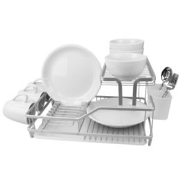 4 pieces Michael Graves Elevated 2 Tier Dish Rack With Dual Compartment Utensil Holder, Grey - Dish Drying Racks