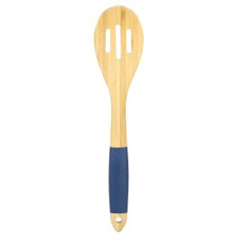 24 Wholesale Michael Graves Design Slotted Bamboo Spoon with Indigo Silicone Handle