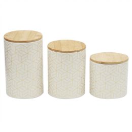 3 pieces Home Basics Cubix 3 Piece Ceramic Canister Set With Bamboo Top, White - Storage & Organization