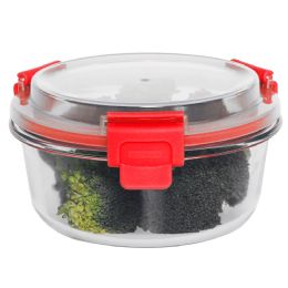 12 Wholesale Home Basics 32oz. Round Glass Food Storage Container With Plastic Lid, Red