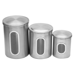 6 pieces Home Basics 3 Piece Stainless Steel Top Canisters with Windows, Silver - Storage & Organization