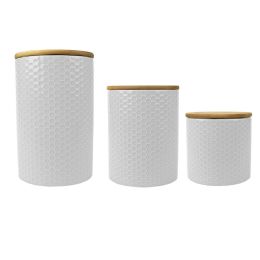 3 pieces Home Basics Honeycomb 3 Piece Ceramic Canister Set, White - Storage & Organization