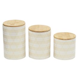 3 pieces Home Basics Diamond Stripe 3 Piece Ceramic Canister Set with Bamboo Top, White - Storage & Organization