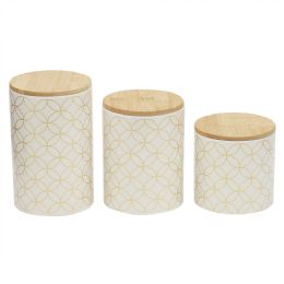 3 pieces Home Basics Vescia 3 Piece Ceramic Canister Set with Bamboo Top, White - Storage & Organization