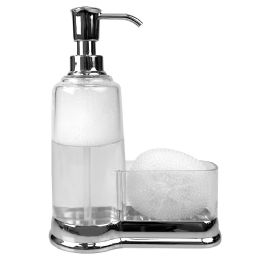 12 pieces Home Basics Plastic Soap Dispenser with Sponge Compartment, Chrome - Soap Dishes & Soap Dispensers