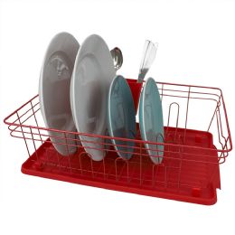 6 Wholesale Home Basics 3 Piece Dish Rack, Red