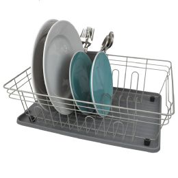 6 Wholesale Home Basics Contempo 3 Piece Dish Rack, Grey