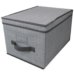 12 pieces Home Basics Herringbone Large Non-woven Storage Box with Label Window, Grey - Storage & Organization