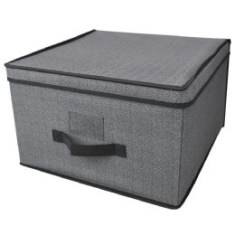 12 pieces Home Basics Herringbone Jumbo Non-woven Storage Box with Label Window, Grey - Storage & Organization