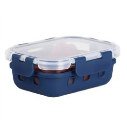12 Wholesale Michael Graves Design Rectangle Small 12 Ounce High Borosilicate Glass Food Storage Container With Plastic Lid, Indigo