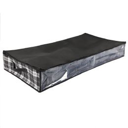 12 pieces Home Basics Plaid Non-Woven Under the Bed Storage Bag with See-through Front Panel, Black - Storage & Organization
