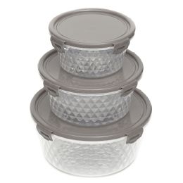 12 Wholesale Home Basics Crystal 3 Piece Round Food Storage Containers with Locking Lids
