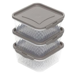 12 Bulk Home Basics Crystal 3 Piece Square Food Storage Containers With Locking Lids, (18.59 Oz)