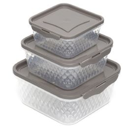 12 Bulk Home Basics Crystal 3 Piece Square Food Storage Containers with Locking Lids