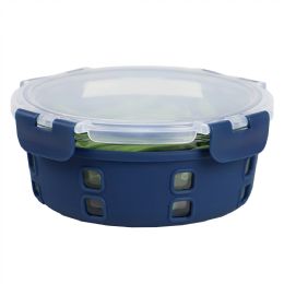 12 Wholesale Michael Graves Design Round 32 Ounce High Borosilicate Glass Food Storage Container with Plastic Lid, Indigo
