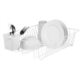 12 pieces Home Basics Large Vinyl Coated Wire Dish Rack With Utensil Holder, White - Dish Drying Racks