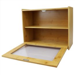 4 Wholesale Home Basics 2 Tier Bamboo Bread Box with Peek-Through Acetate Window, Natural