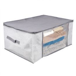 12 pieces Home Basics Herringbone Non-Woven Blanket Bag with See-through Window, Grey - Storage & Organization