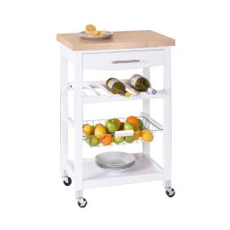 Wholesale Home Basics 4 Tier Kitchen Trolley with Wood Top, White