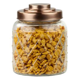 6 Wholesale Home Basics Small 2.6 Lt Textured Glass Jar With Gleaming Copper Top