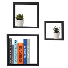 6 Wholesale Home Basics 3 Piece MDF Floating Wall Cubes, Black