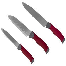12 pieces Home Basics Stainless Steel Knife Set With NoN-Slip Handles And Protective Bolster, Red - Kitchen Knives