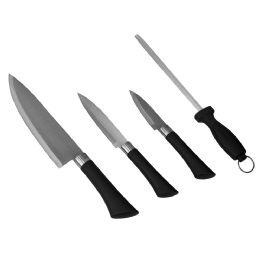 12 pieces Home Basics Stainless Steel Knife Set With Knife Blade Sharpener, Black - Kitchen Knives