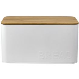 8 Wholesale Home Basics Tin Bread Box with Bamboo Top, White