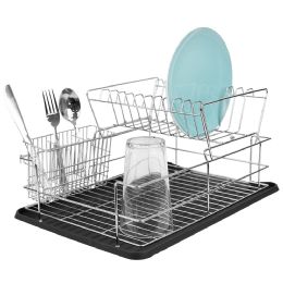 4 pieces Home Basics Deluxe 2 Tier Dish Rack, Black - Dish Drying Racks