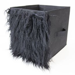 12 pieces Home Basics Collapsible Faux Fur Non-woven Bin, Black - Storage & Organization