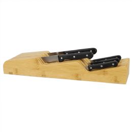 6 Wholesale Home Basics Contemporary Wave Horizontal In Drawer Bamboo Knife Block, Natural