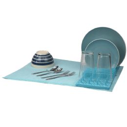 12 Wholesale Home Basics Low Profile Plastic Dish Drying Rack with Buttoned Micro Fiber Drying Mat, Turquoise