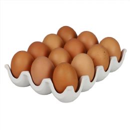 12 Wholesale Home Basics 12 Compartment Ceramic Egg Tray, White