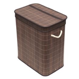 6 pieces Home Basics 2 Compartment Foldable Rectangle Bamboo Hamper with Liner, Brown - Laundry Baskets & Hampers