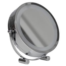 6 Bulk Home Basics Double Sided Cosmetic Countertop Handheld Mirror with LED Light, Chrome