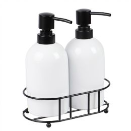6 pieces Home Basics 2 Piece Ceramic Soap Dispenser Set with Metal Caddy, White - Soap Dishes & Soap Dispensers