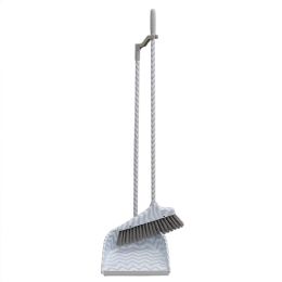 12 pieces Home Basics Chevron Upright Angled Broom And Plastic Dust Pan Set With Comfort Grip Handle, Grey - Dust Pans