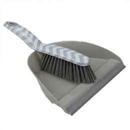 12 pieces Home Basics Chevron Plastic Dust Pan Set With Serrated Cleaning Edge, Grey - Dust Pans