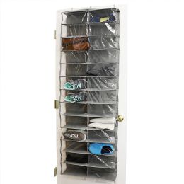 12 pieces Home Basics 26 Compartment Over the Door Shoe Organizer (Non-Woven Fabric), Grey/Clear - Storage & Organization