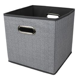 12 pieces Home Basics Herringbone Collapsible and Foldable Non-woven Storage Cube, Grey - Storage & Organization