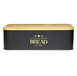 4 Wholesale Home Basics Bistro Tin Bread Box with Bamboo Lid, Black