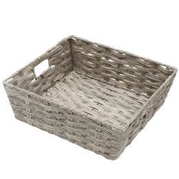 6 pieces Home Basics Large Faux Rattan Basket With CuT-Out Handles, Grey - Baskets