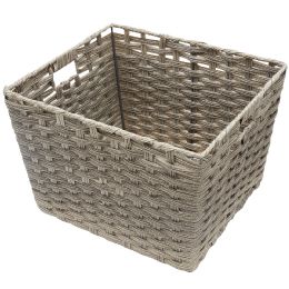 6 pieces Home Basics X-Large Faux Rattan Basket With CuT-Out Handles, Grey - Baskets