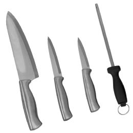 12 pieces Home Basics Stainless Steel Knife Set With Knife Blade Sharpener, Grey - Kitchen Knives