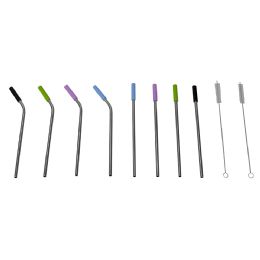 24 Wholesale Home Basics Soft Silicone Tip Stainless Steel Straw Set, Multi-color, (Pack of 10)