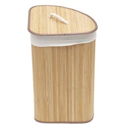 6 pieces Home Basics Folding Corner Bamboo Hamper with Liner, Natural - Laundry Baskets & Hampers
