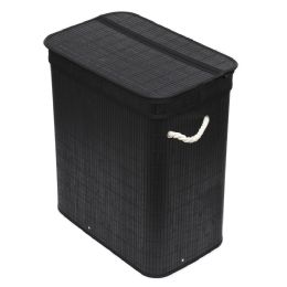 6 pieces Home Basics 2 Compartment Folding Rectangle Bamboo Hamper with Liner, Black - Laundry Baskets & Hampers
