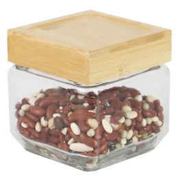12 Wholesale Home Basics 27 oz Square Glass Canister with Bamboo Lid